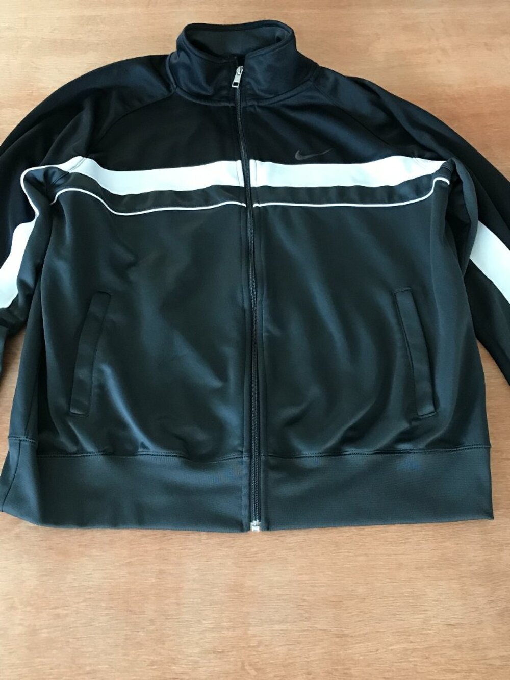 Nike Track Jacket Men XL Black Striped Full Zip Pockets Long Sleeve Athleisure